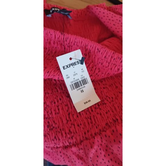 NWT Express Smock Top Women's XS Fuchsia With Purple Dots Y2K Peplum Hem, Straps - Picture 6 of 7